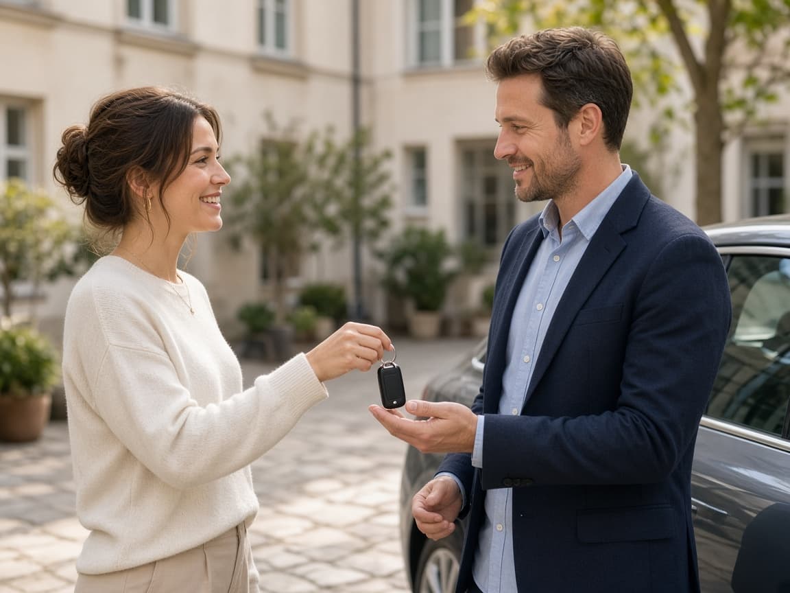 Happy customer handing over car keys